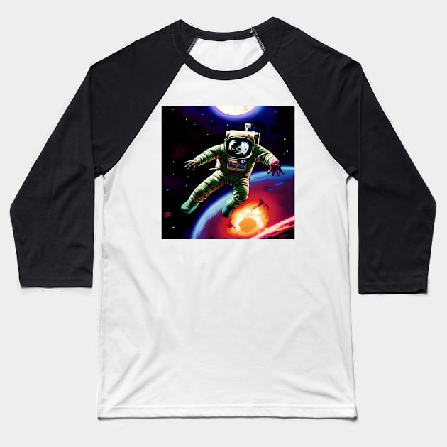 Zombie Astronaut Lost in Space Baseball T-Shirt by Mihadom